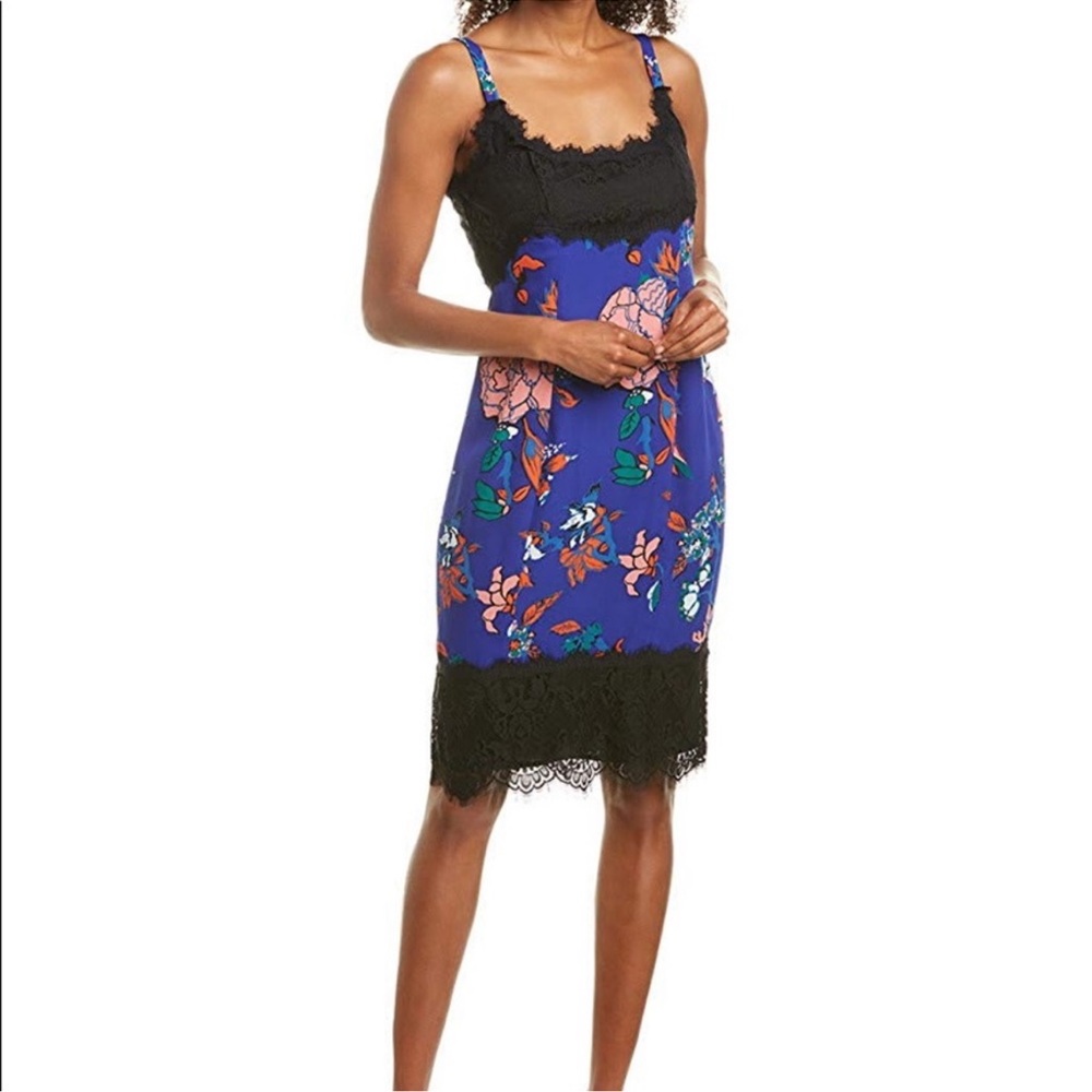 NWT $400 DVF Olivette Purple Lace Trim Floral Slip Dress romantic boho